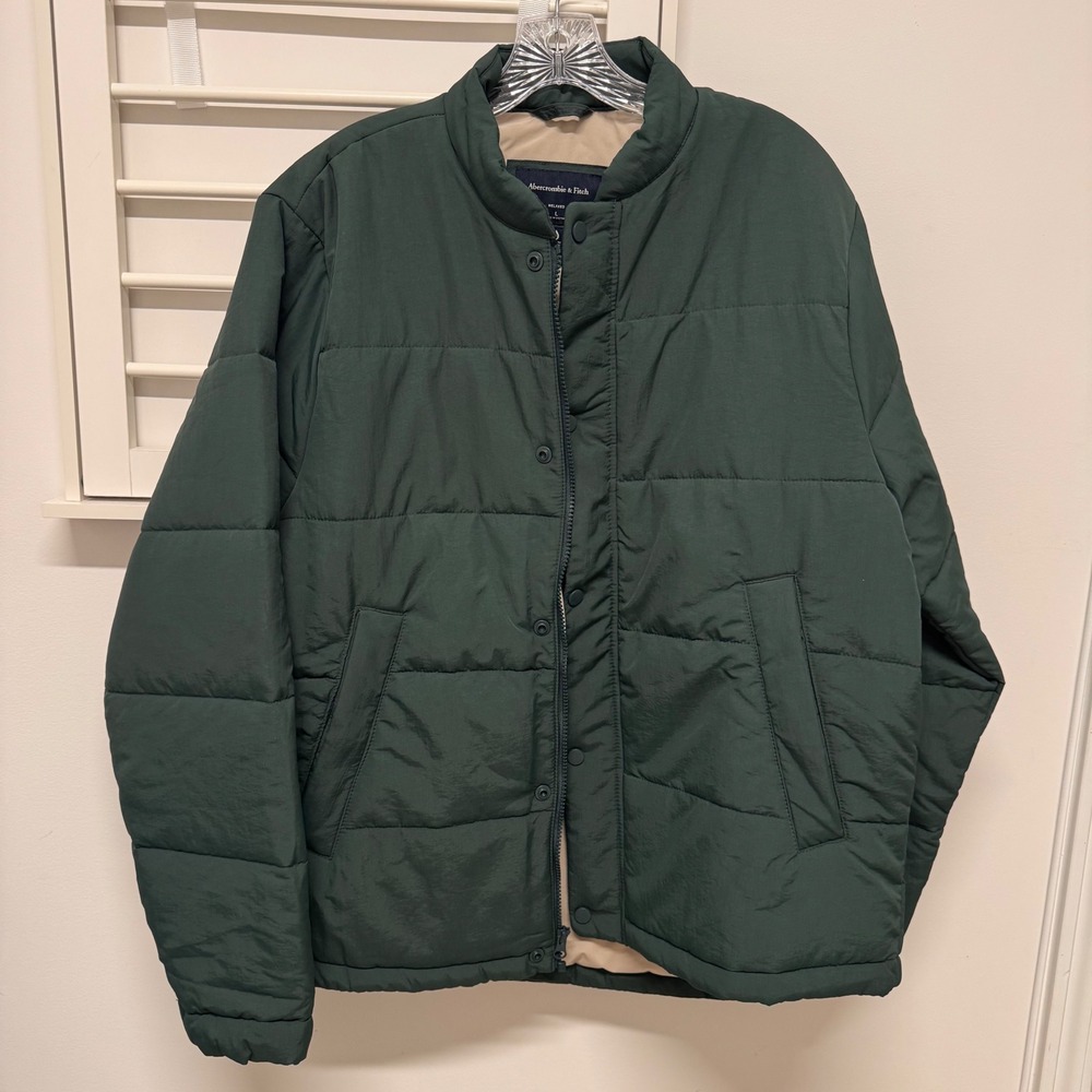 Abercrombie & Fitch Mens Relaxed Puffer Jacket Green Water Resistant Large